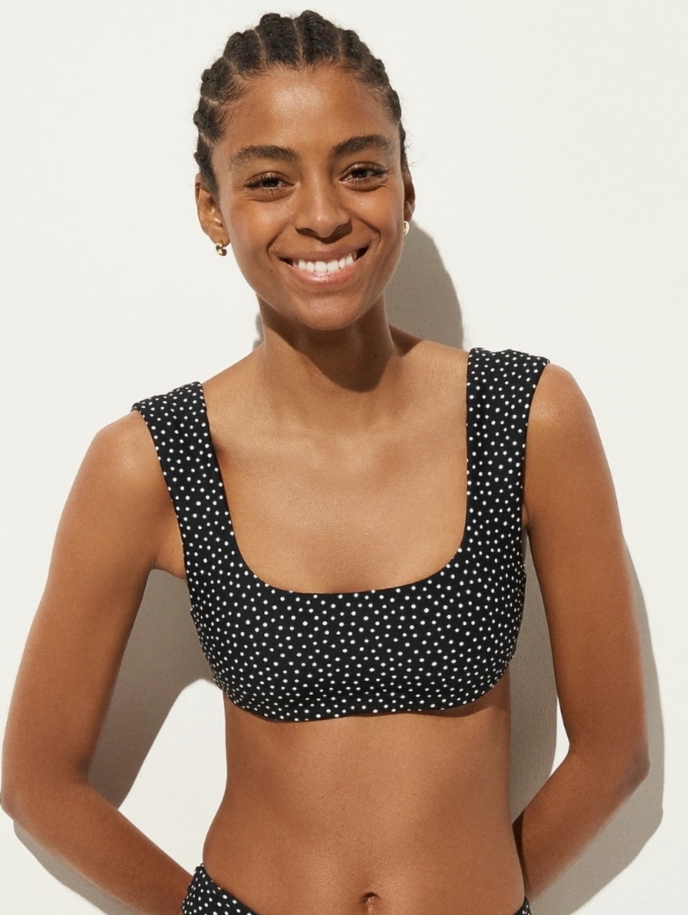 J. Crew Classic Sculpt Cap Sleeve Bikini Top - Black with white polka dots